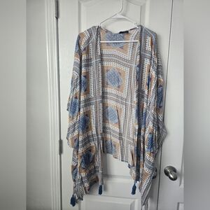 Heyson Kimono Geometric Patterned Kimono with Tassels Size Medium